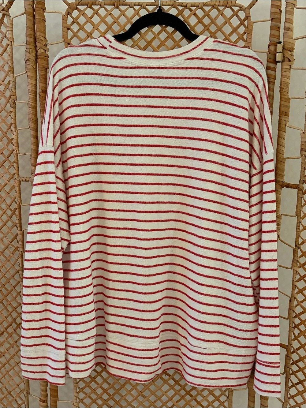 aerie Women’s Red and White Striped Crewneck Lightweight Sweatshirt - Picture 3 of 3